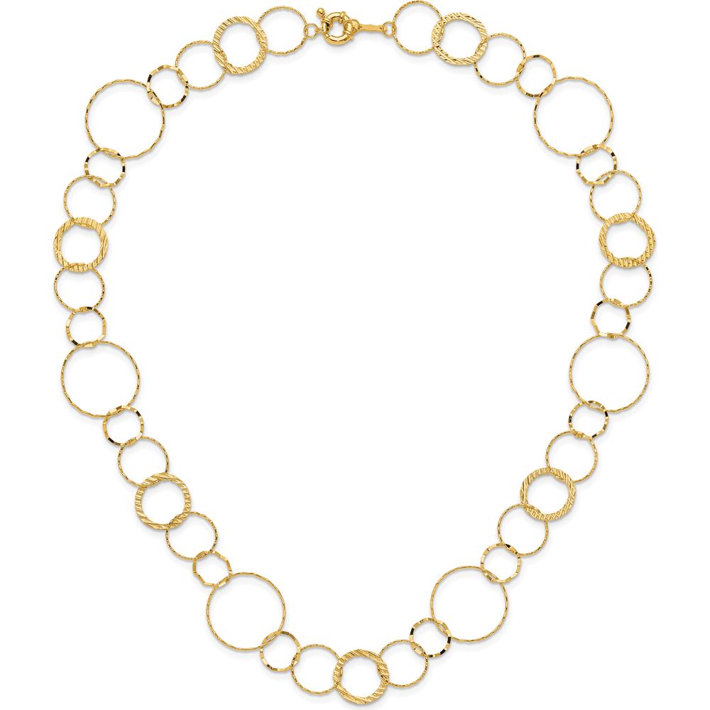 14K Yellow Gold Polished Diamond-cut and Textured Circles 24" Necklace by 0