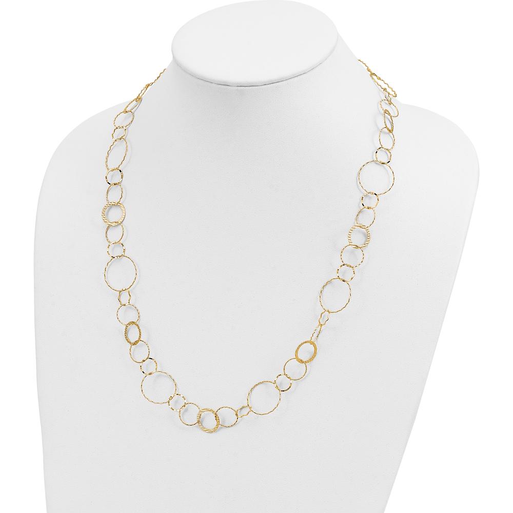 14K Yellow Gold Polished Diamond-cut and Textured Circles 24" Necklace by 0