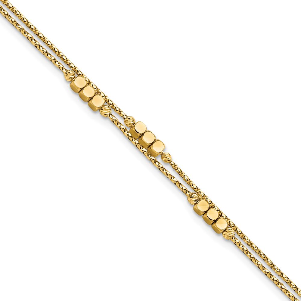 14K Yellow Gold Polished Diamond-Cut Beaded Double Strand Bracelet - 7.5” Length by Oro Pregiato