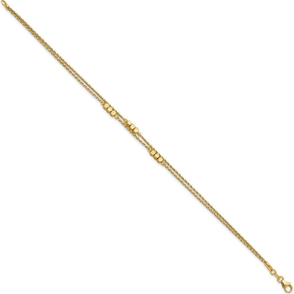 14K Yellow Gold Polished Diamond-Cut Beaded Double Strand Bracelet - 7.5” Length by Oro Pregiato