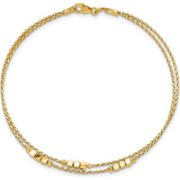 14K Yellow Gold Polished Diamond-Cut Beaded Double Strand Bracelet - 7.5” Length by Oro Pregiato
