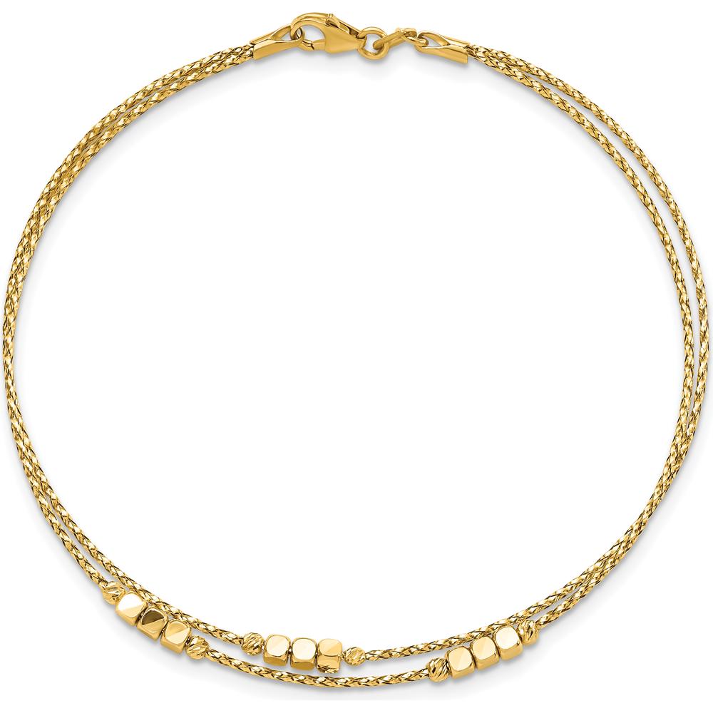 14K Yellow Gold Polished Diamond-Cut Beaded Double Strand Bracelet - 7.5” Length by Oro Pregiato