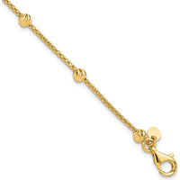 14K Yellow Gold Polished Diamond-Cut Beads and Mesh Chain Bracelet - 7.5" Length by 0