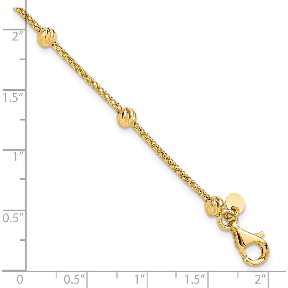 14K Yellow Gold Polished Diamond-Cut Beads and Mesh Chain Bracelet - 7.5" Length by 0