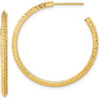 14K Yellow Gold Polished Diamond-Cut C-Hoop Earrings - 31mm Length by 0
