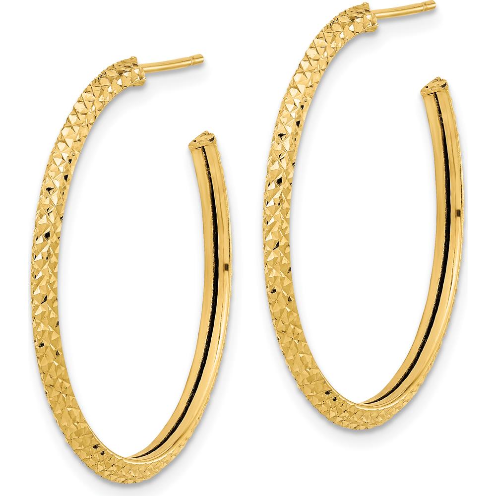 14K Yellow Gold Polished Diamond-Cut C-Hoop Earrings - 31mm Length by 0