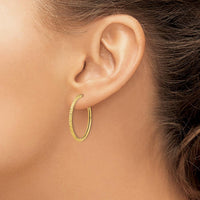 14K Yellow Gold Polished Diamond-Cut C-Hoop Earrings - 31mm Length by 0