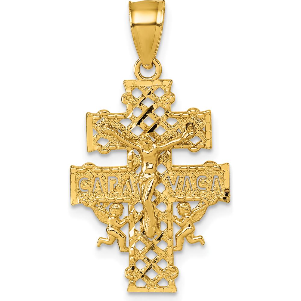 14K Yellow Gold Polished Diamond-Cut Cara Vaca Crucifix Pendant by Oro Pregiato