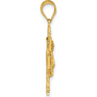 14K Yellow Gold Polished Diamond-Cut Cara Vaca Crucifix Pendant by Oro Pregiato