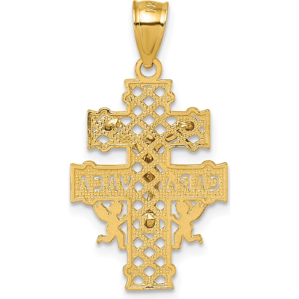 14K Yellow Gold Polished Diamond-Cut Cara Vaca Crucifix Pendant by Oro Pregiato