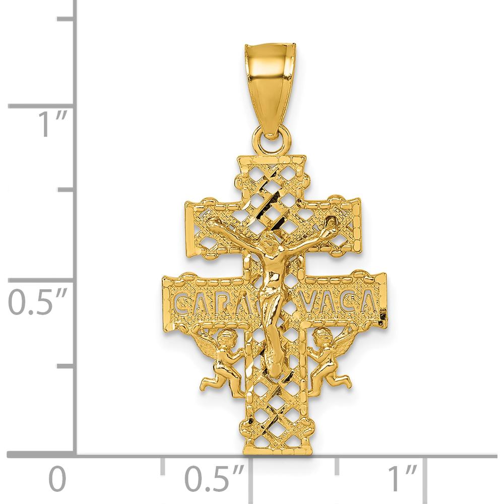 14K Yellow Gold Polished Diamond-Cut Cara Vaca Crucifix Pendant by Oro Pregiato