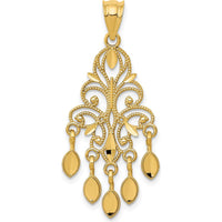 14K Yellow Gold Polished Diamond-Cut Chandelier Pendant - 35mm Length by Oro Pregiato