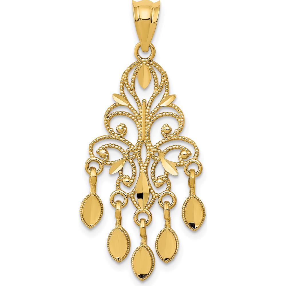 14K Yellow Gold Polished Diamond-Cut Chandelier Pendant - 35mm Length by Oro Pregiato