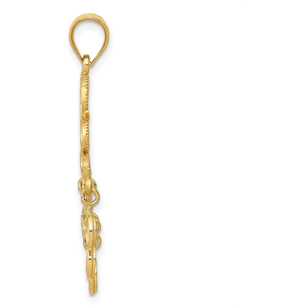 14K Yellow Gold Polished Diamond-Cut Chandelier Pendant - 35mm Length by Oro Pregiato