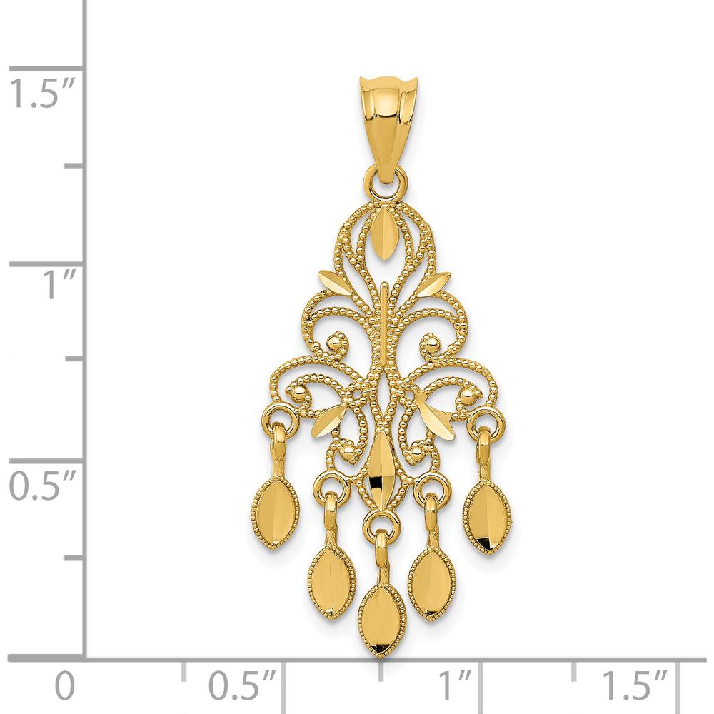 14K Yellow Gold Polished Diamond-Cut Chandelier Pendant - 35mm Length by Oro Pregiato