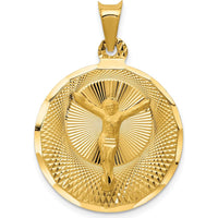 14K Yellow Gold Polished Diamond-Cut Corpus Circle Pendant - 33mm Length by Oro Pregiato