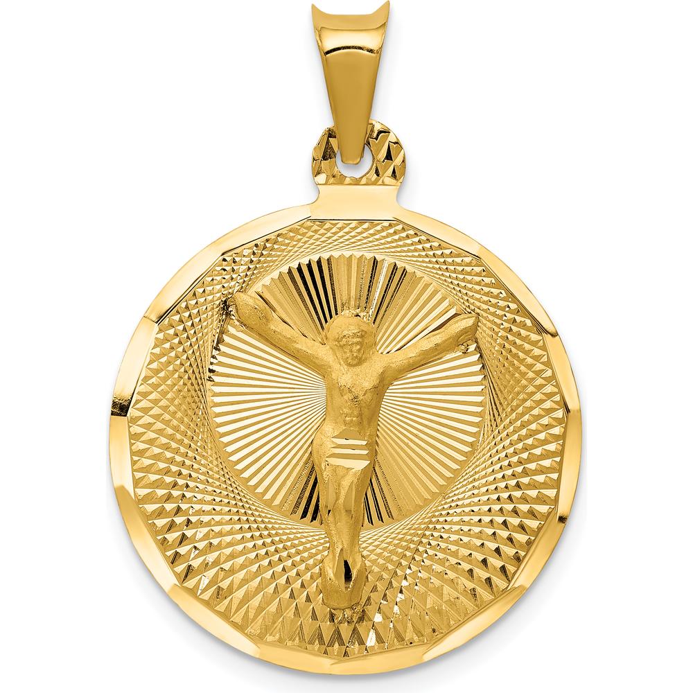 14K Yellow Gold Polished Diamond-Cut Corpus Circle Pendant - 33mm Length by Oro Pregiato
