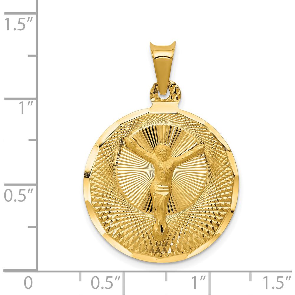 14K Yellow Gold Polished Diamond-Cut Corpus Circle Pendant - 33mm Length by Oro Pregiato