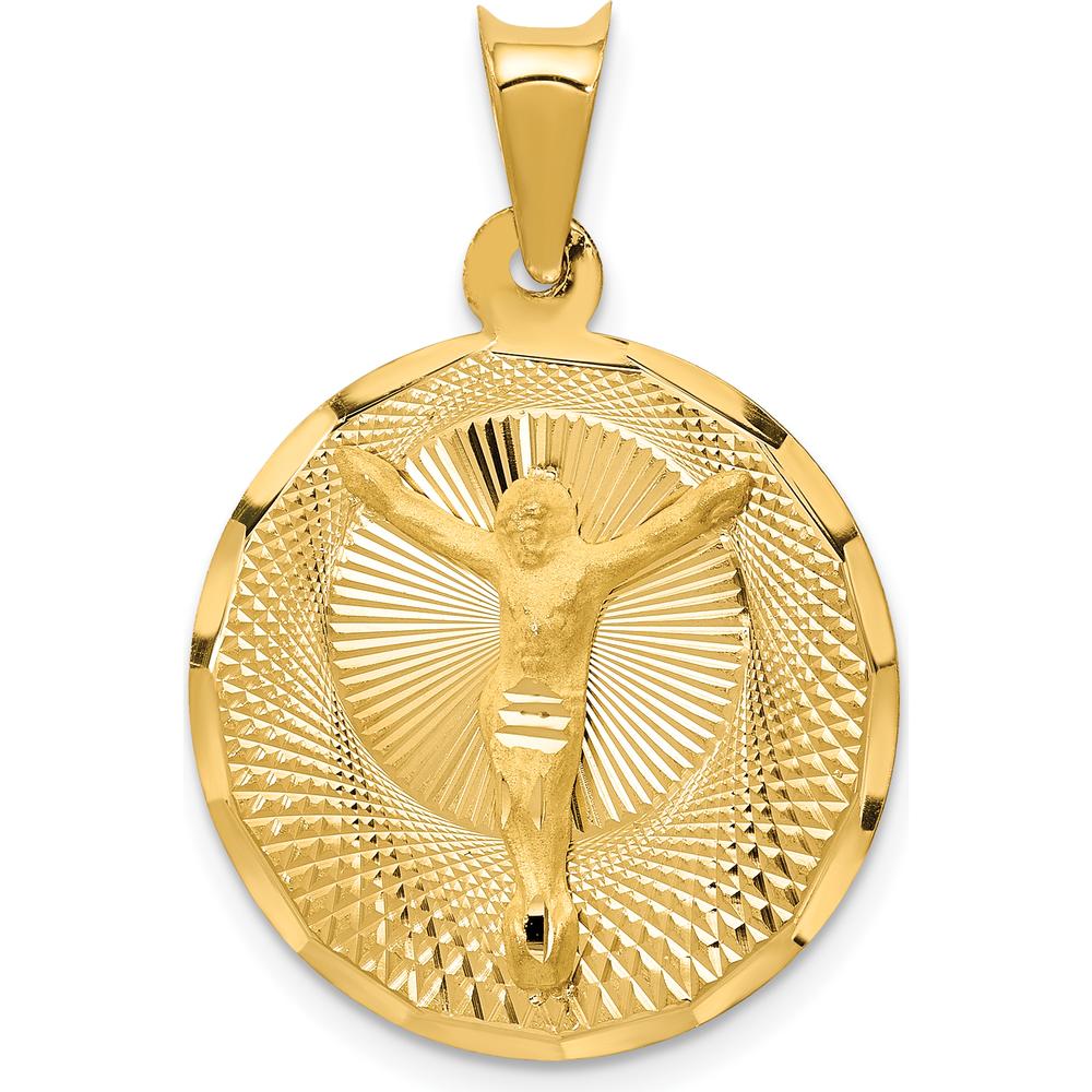 14K Yellow Gold Polished Diamond-Cut Corpus Circle Pendant by Oro Pregiato