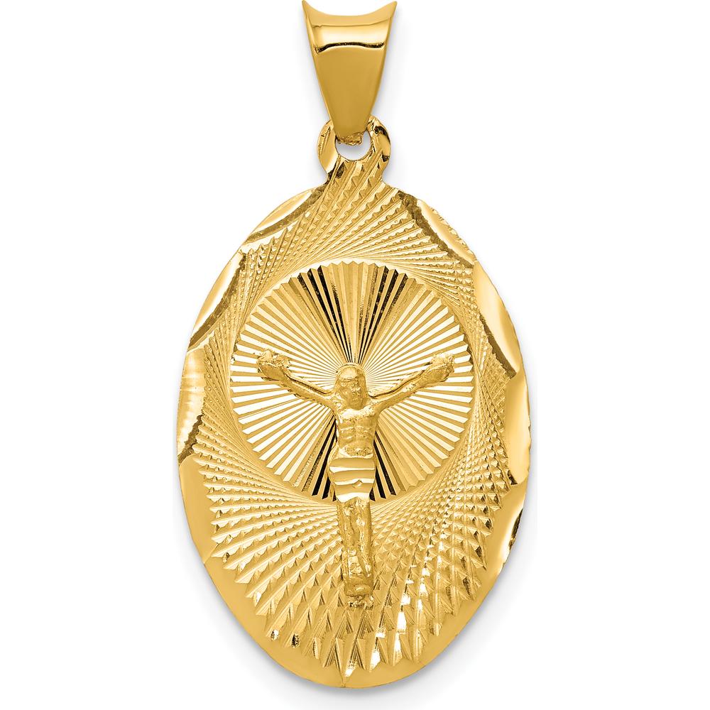 14K Yellow Gold Polished Diamond-Cut Corpus Oval Pendant - Religious and Meaningful Design by Oro Pregiato
