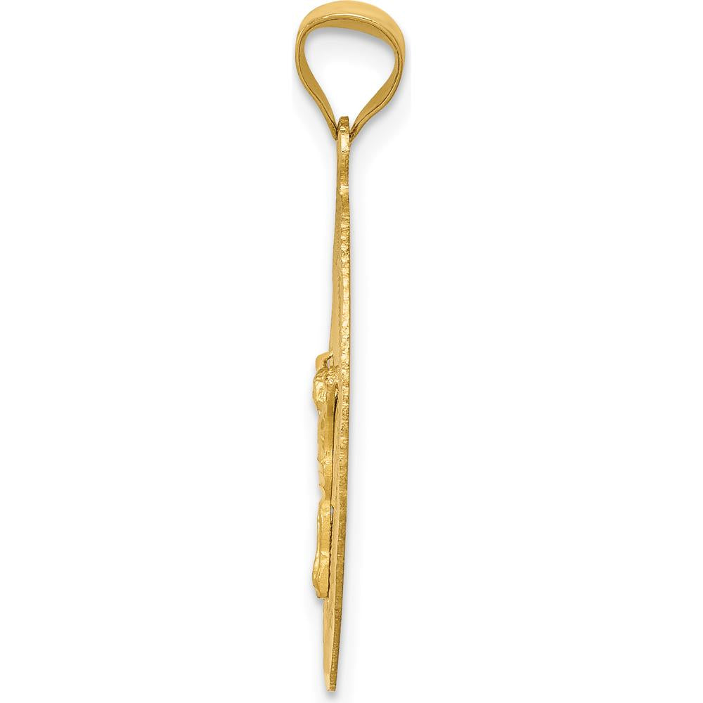 14K Yellow Gold Polished Diamond-Cut Corpus Oval Pendant - Religious and Meaningful Design by Oro Pregiato