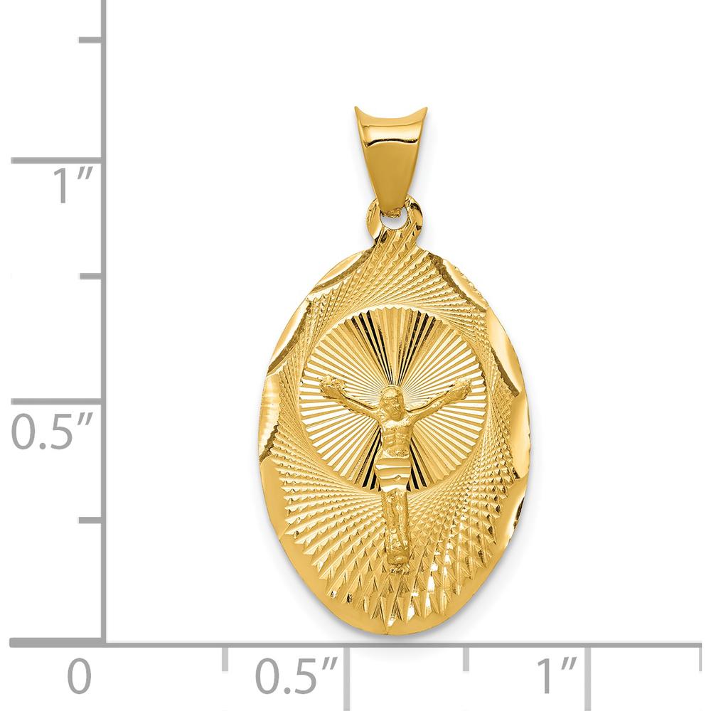 14K Yellow Gold Polished Diamond-Cut Corpus Oval Pendant - Religious and Meaningful Design by Oro Pregiato