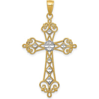 14K Yellow Gold Polished Diamond-Cut Cross Pendant with Rhodium Plating - 43.5mm Length by Oro Pregiato