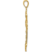 14K Yellow Gold Polished Diamond-Cut Cross Pendant with Rhodium Plating - 43.5mm Length by Oro Pregiato