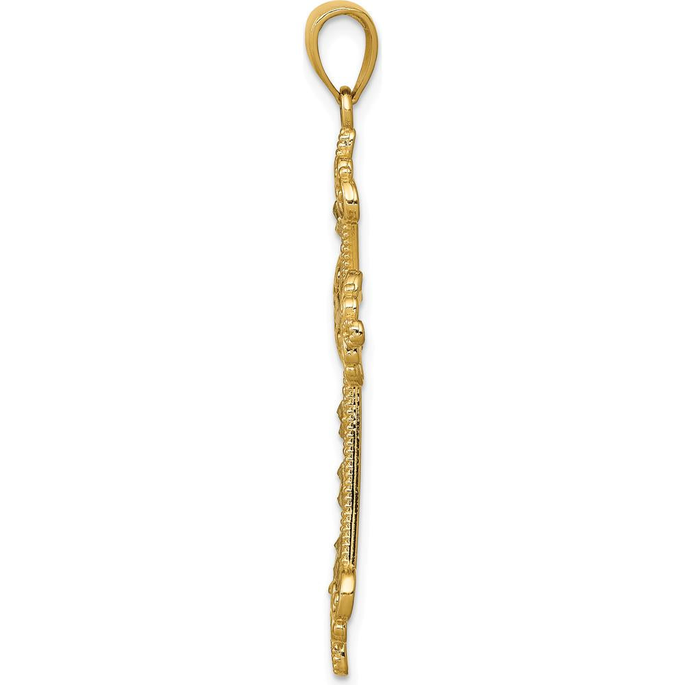 14K Yellow Gold Polished Diamond-Cut Cross Pendant with Rhodium Plating - 43.5mm Length by Oro Pregiato