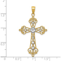 14K Yellow Gold Polished Diamond-Cut Cross Pendant with Rhodium Plating - 43.5mm Length by Oro Pregiato