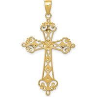 14K Yellow Gold Polished Diamond-Cut Cross Pendant with Rhodium Plating - 43.5mm Length by Oro Pregiato