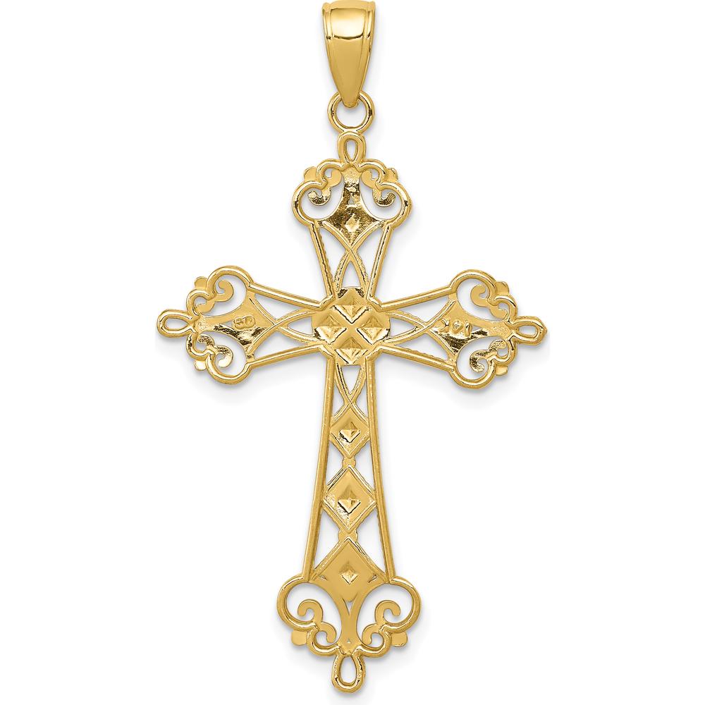 14K Yellow Gold Polished Diamond-Cut Cross Pendant with Rhodium Plating - 43.5mm Length by Oro Pregiato