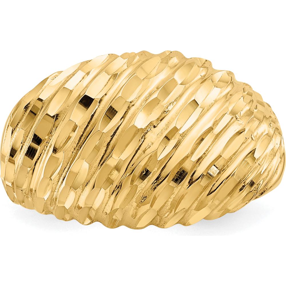 14K Yellow Gold Polished Diamond-Cut Domed Band Ring by Oro Pregiato