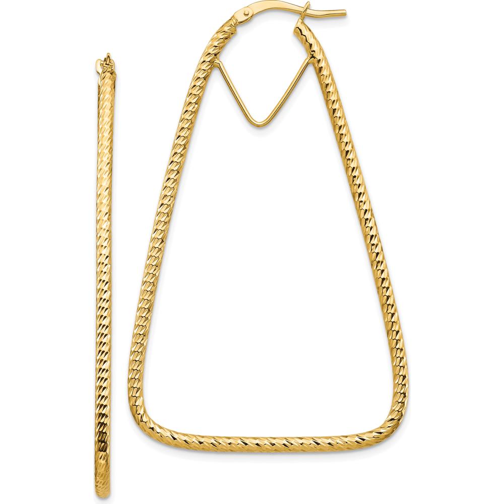 14K Yellow Gold Polished Diamond-Cut Double Triangle Hoop Earrings - 56.95mm Length, 35.08mm Width by 0