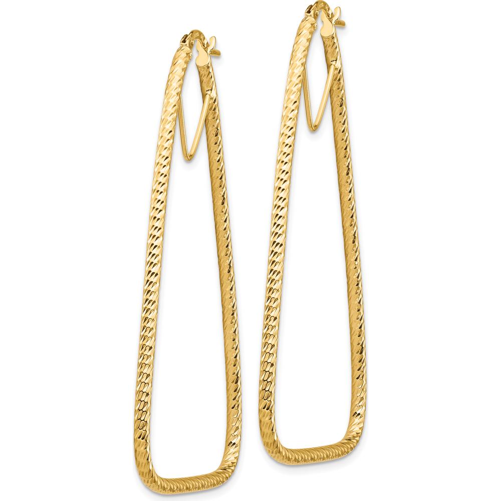 14K Yellow Gold Polished Diamond-Cut Double Triangle Hoop Earrings - 56.95mm Length, 35.08mm Width by 0