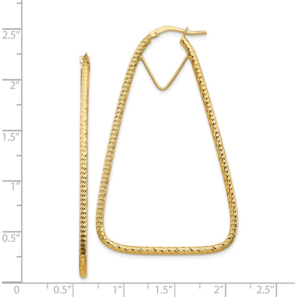 14K Yellow Gold Polished Diamond-Cut Double Triangle Hoop Earrings - 56.95mm Length, 35.08mm Width by 0
