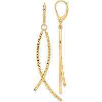 14K Yellow Gold Polished Diamond Cut Fancy Dangle Leverback Earrings - 69.3mm Length by 0