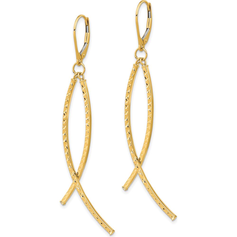 14K Yellow Gold Polished Diamond Cut Fancy Dangle Leverback Earrings - 69.3mm Length by 0