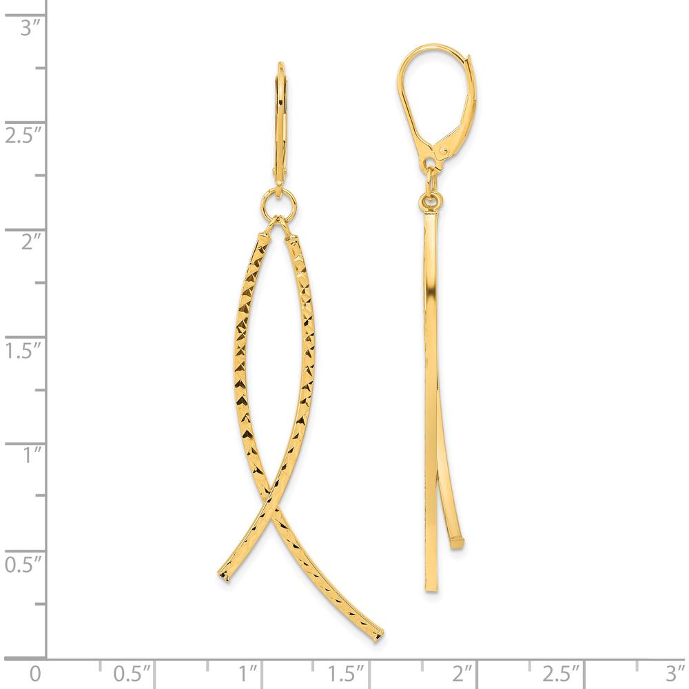 14K Yellow Gold Polished Diamond Cut Fancy Dangle Leverback Earrings - 69.3mm Length by 0