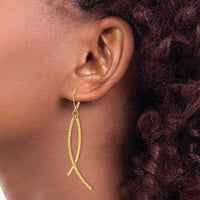 14K Yellow Gold Polished Diamond Cut Fancy Dangle Leverback Earrings - 69.3mm Length by 0