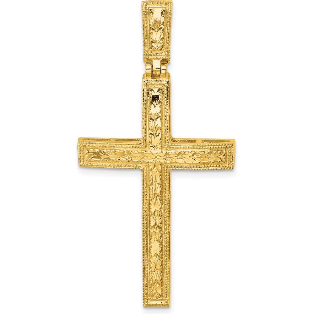 14K Yellow Gold Polished Diamond-Cut Fancy Latin Cross Pendant - 49.6mm Length by Oro Pregiato