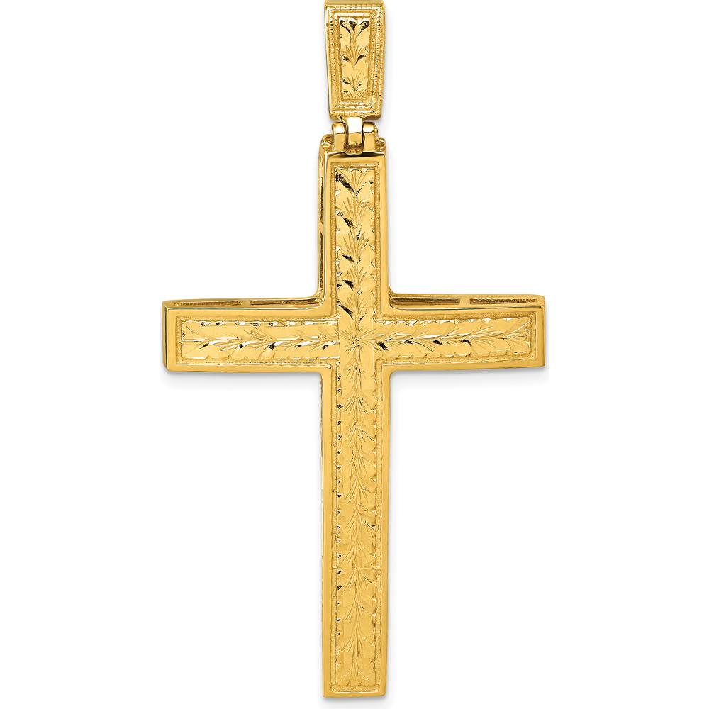 14K Yellow Gold Polished Diamond-Cut Fancy Latin Cross Pendant - 58.7mm Length by Oro Pregiato