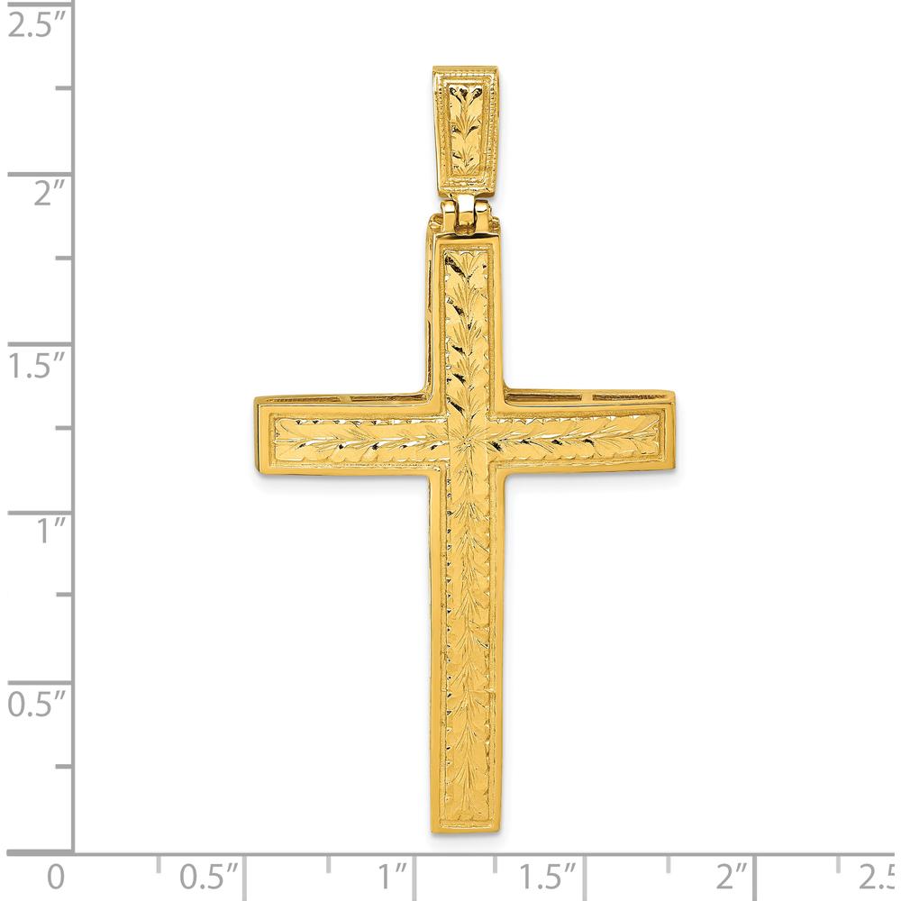 14K Yellow Gold Polished Diamond-Cut Fancy Latin Cross Pendant - 58.7mm Length by Oro Pregiato