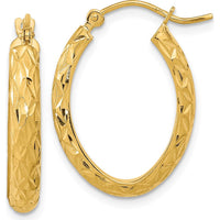14K Yellow Gold Polished Diamond-cut Fancy Oval Hoop Earrings - 22.36mm Length by 0