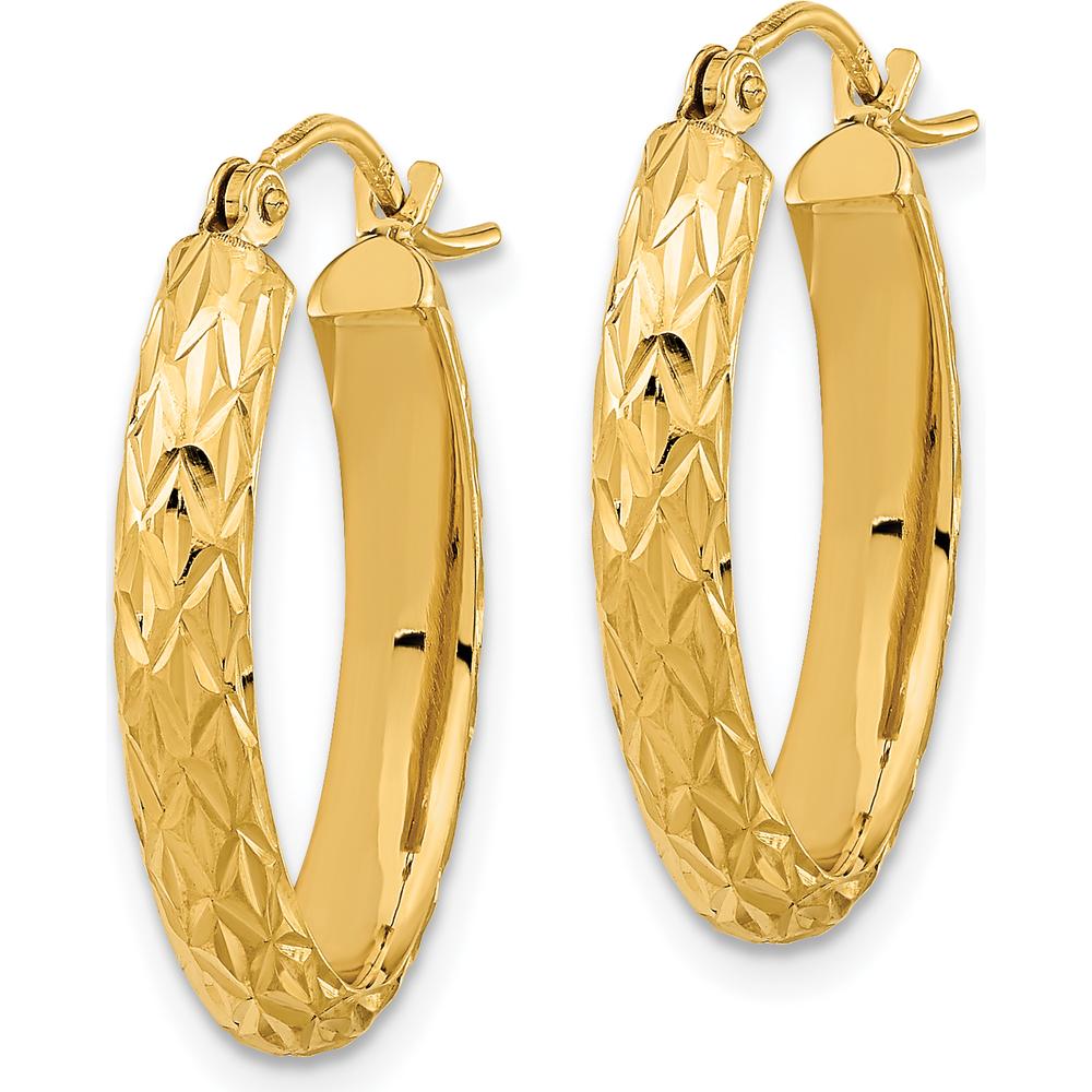 14K Yellow Gold Polished Diamond-cut Fancy Oval Hoop Earrings - 22.36mm Length by 0