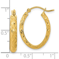 14K Yellow Gold Polished Diamond-cut Fancy Oval Hoop Earrings - 22.36mm Length by 0