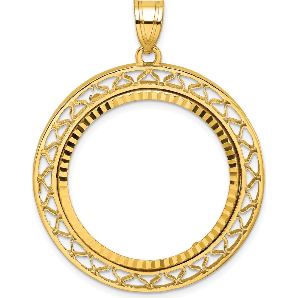 14K Yellow Gold Polished Diamond-Cut Fancy Wire Coin Bezel Pendant for 1/2 oz. American Eagle Coin by Numis Coin Jewelry