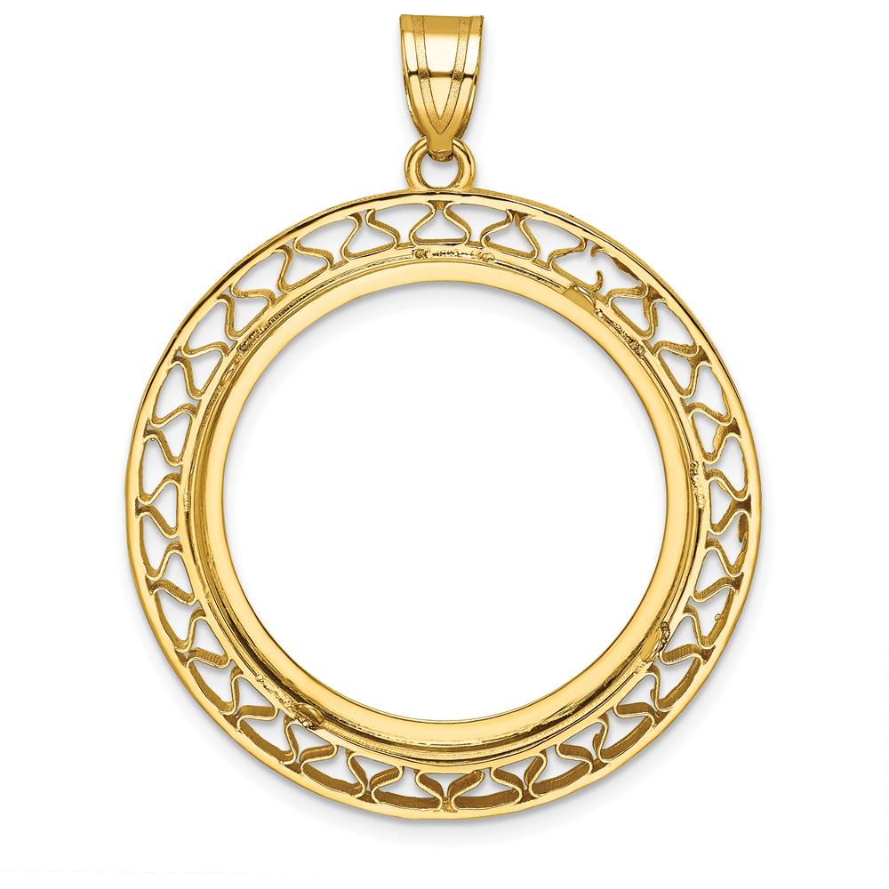 14K Yellow Gold Polished Diamond-Cut Fancy Wire Coin Bezel Pendant for 1/2 oz. American Eagle Coin by Numis Coin Jewelry