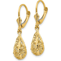 14K Yellow Gold Polished Diamond-Cut Filigree Dangle Leverback Earrings by Oro Pregiato
