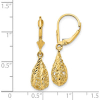 14K Yellow Gold Polished Diamond-Cut Filigree Dangle Leverback Earrings by Oro Pregiato